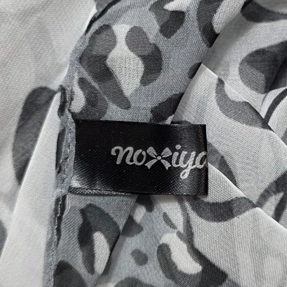 Noxiya Silk Scarf Gray Leopard Floral Print Sheer OS Luxury, Wrap, Lightweight